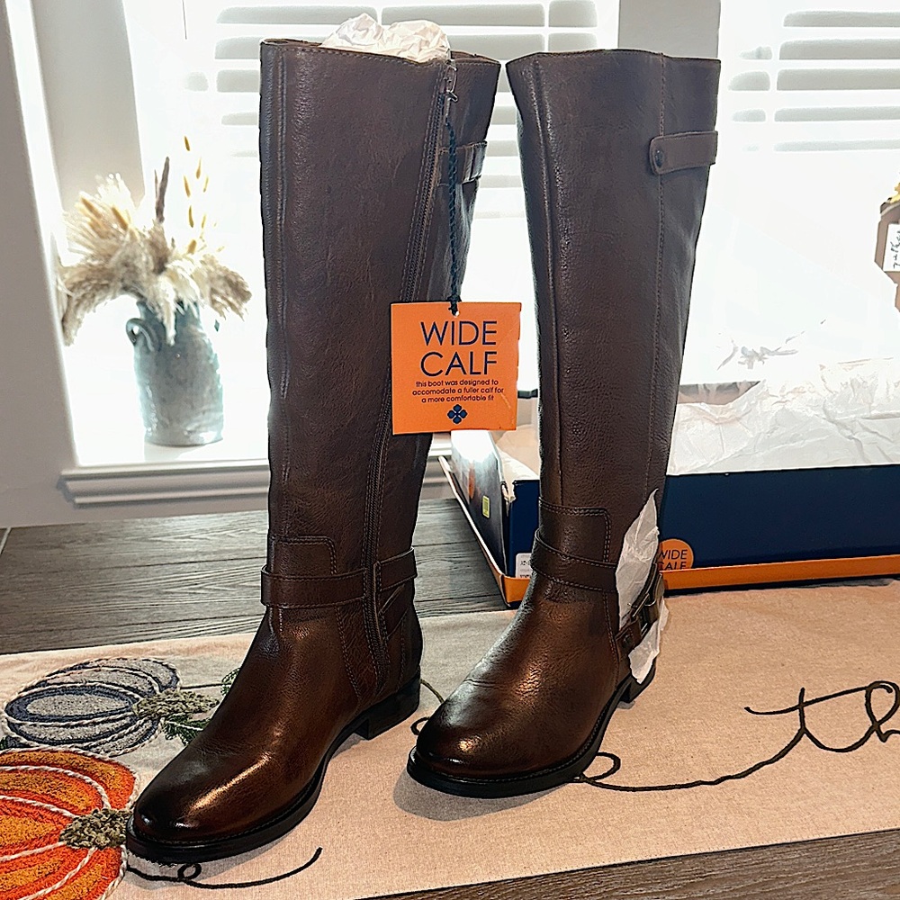 Arturo Chiang Dark Brown leather wide calf riding Boots.